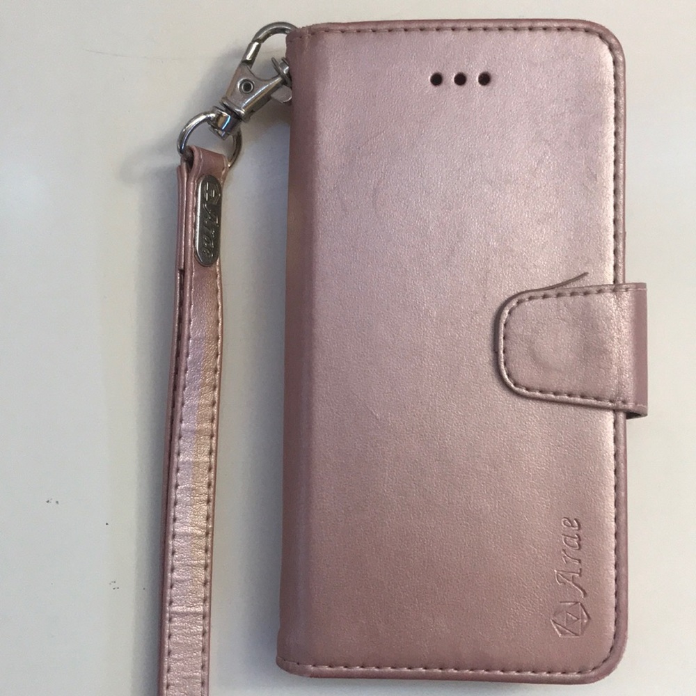 Arae rose gold with strap wallet IPhone 7/8 case